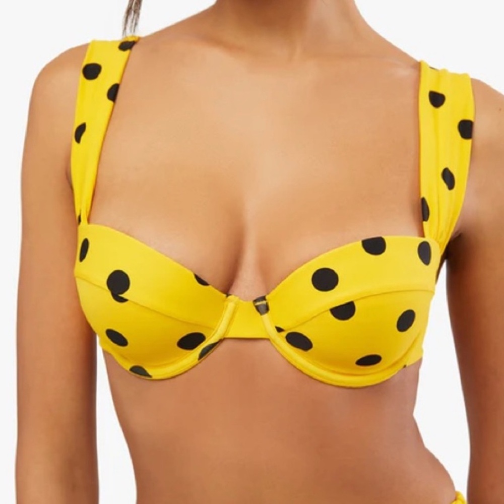 WeWoreWhat Yellow and Black Polka Dot Claudia Bikini Top Small